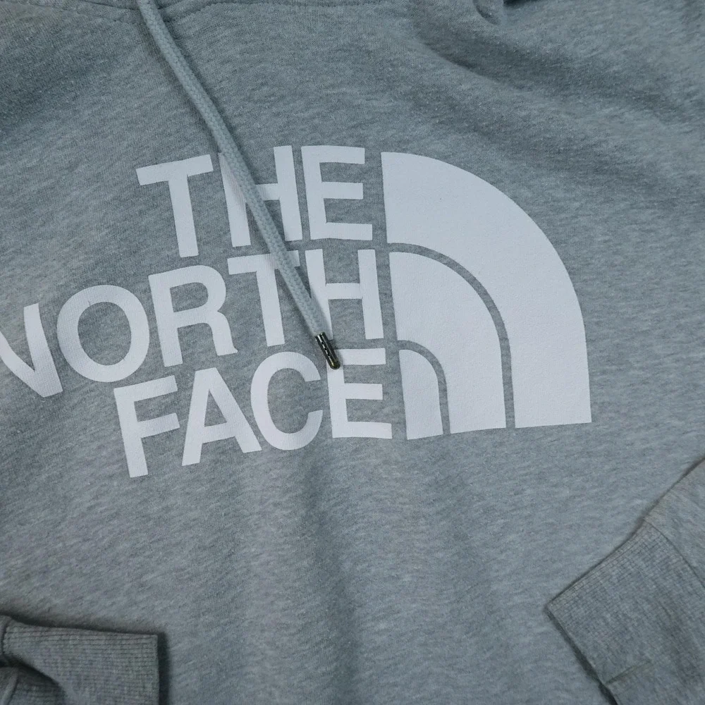 North Face Hoodie Mens L Gray Graphic Logo Pullover Sweatshirt Sweater Fleece